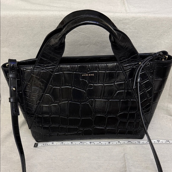 Anine Bing Handbags - ANINE BING Black Croc-Embossed Satchel with Top Handles